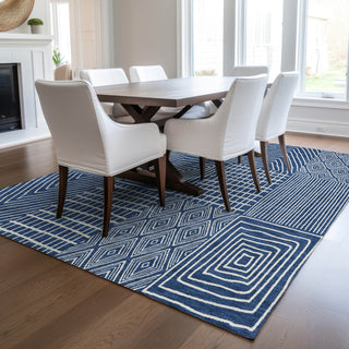 Piper Looms Chantille Geometric ACN990 Navy Machine Washable Area Rug Lifestyle Image Feature