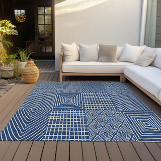 Piper Looms Chantille Geometric ACN990 Navy Machine Washable Area Rug Outdoor Lifestyle Image Feature