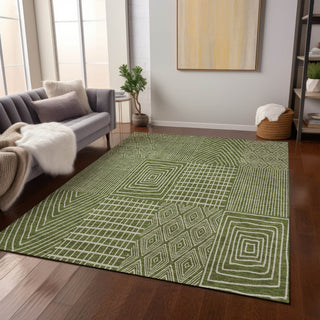 Piper Looms Chantille Geometric ACN990 Olive Machine Washable Area Rug Lifestyle Image Feature