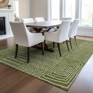 Piper Looms Chantille Geometric ACN990 Olive Machine Washable Area Rug Lifestyle Image Feature