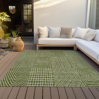 Piper Looms Chantille Geometric ACN990 Olive Machine Washable Area Rug Outdoor Lifestyle Image Feature