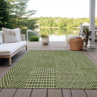 Piper Looms Chantille Geometric ACN990 Olive Machine Washable Area Rug Outdoor Lifestyle Image Feature