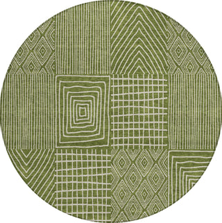 Piper Looms Chantille Geometric ACN990 Olive Machine Washable Area Rug Round Main Image