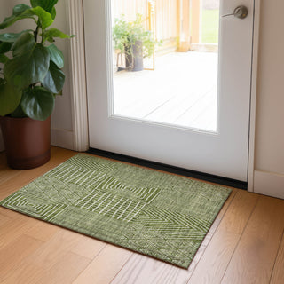 Piper Looms Chantille Geometric ACN990 Olive Machine Washable Area Rug Scatter Lifestyle Image Feature