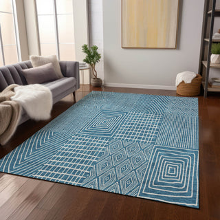 Piper Looms Chantille Geometric ACN990 Teal Machine Washable Area Rug Lifestyle Image Feature