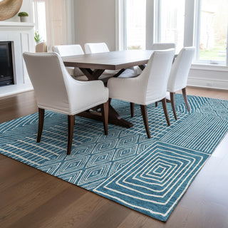 Piper Looms Chantille Geometric ACN990 Teal Machine Washable Area Rug Lifestyle Image Feature