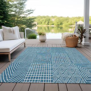 Piper Looms Chantille Geometric ACN990 Teal Machine Washable Area Rug Outdoor Lifestyle Image Feature