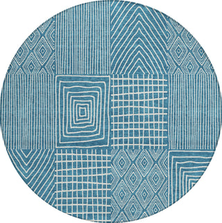 Piper Looms Chantille Geometric ACN990 Teal Machine Washable Area Rug Round Main Image