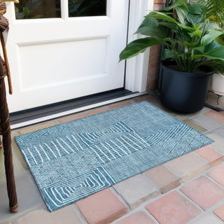Piper Looms Chantille Geometric ACN990 Teal Machine Washable Area Rug Scatter Outdoor Lifestyle Image Feature