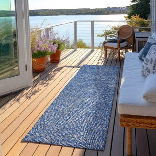 Piper Looms Chantille Lines ACN991 Navy Machine Washable Area Rug Runner Outdoor Lifestyle Image Feature