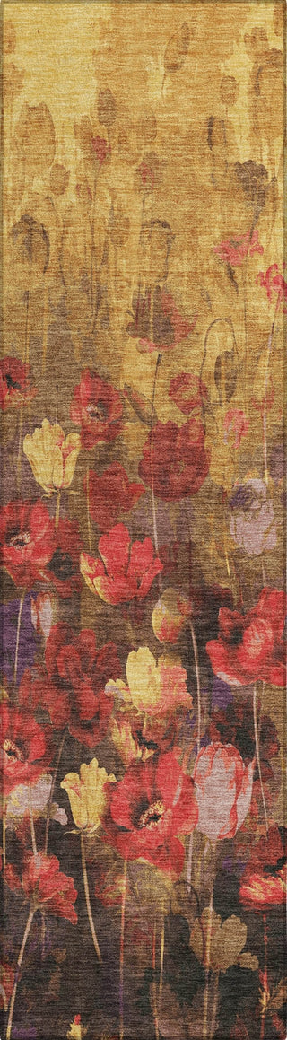 Piper Looms Chantille Floral ACN992 Gold Machine Washable Area Rug Runner Main Image