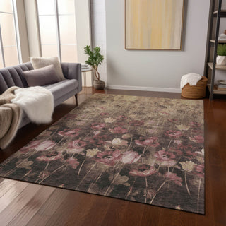 Piper Looms Chantille Floral ACN992 Taupe Machine Washable Area Rug Lifestyle Image Feature