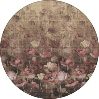 Piper Looms Chantille Floral ACN992 Taupe Machine Washable Area Rug Round Main Image