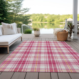Piper Looms Chantille Plaid ACN993 Blush Machine Washable Area Rug Outdoor Lifestyle Image Feature