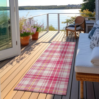 Piper Looms Chantille Plaid ACN993 Blush Machine Washable Area Rug Runner Outdoor Lifestyle Image Feature