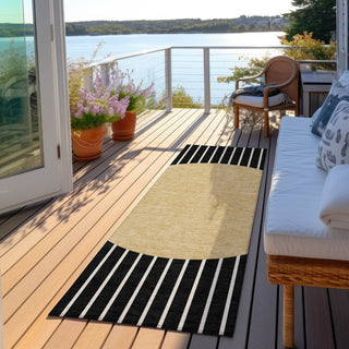 Piper Looms Chantille Stripes ACN994 Black Machine Washable Area Rug Runner Outdoor Lifestyle Image Feature