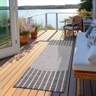 Piper Looms Chantille Stripes ACN994 Gray Machine Washable Area Rug Runner Outdoor Lifestyle Image Feature