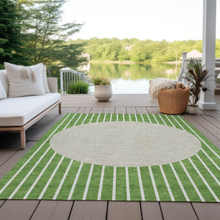 Piper Looms Chantille Stripes ACN994 Green Machine Washable Area Rug Outdoor Lifestyle Image Feature