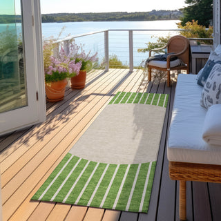 Piper Looms Chantille Stripes ACN994 Green Machine Washable Area Rug Runner Outdoor Lifestyle Image Feature