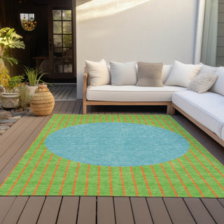 Piper Looms Chantille Stripes ACN994 Lime Machine Washable Area Rug Outdoor Lifestyle Image Feature