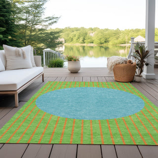 Piper Looms Chantille Stripes ACN994 Lime Machine Washable Area Rug Outdoor Lifestyle Image Feature