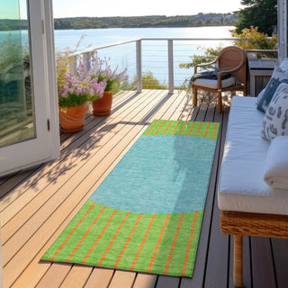 Piper Looms Chantille Stripes ACN994 Lime Machine Washable Area Rug Runner Outdoor Lifestyle Image Feature