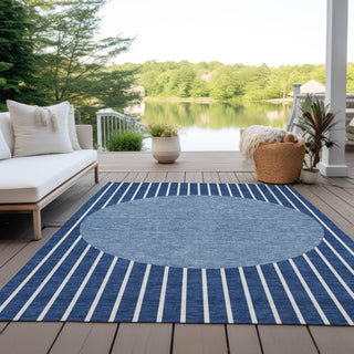 Piper Looms Chantille Stripes ACN994 Navy Machine Washable Area Rug Outdoor Lifestyle Image Feature