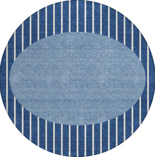 Piper Looms Chantille Stripes ACN994 Navy Machine Washable Area Rug Round Main Image