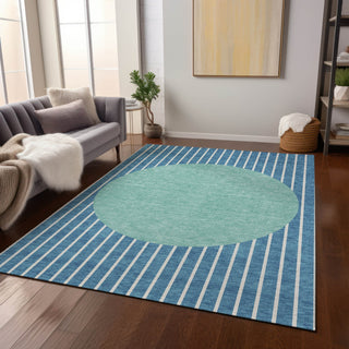 Piper Looms Chantille Stripes ACN994 Teal Machine Washable Area Rug Lifestyle Image Feature