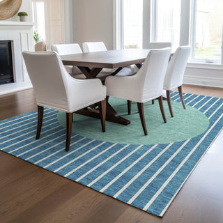Piper Looms Chantille Stripes ACN994 Teal Machine Washable Area Rug Lifestyle Image Feature