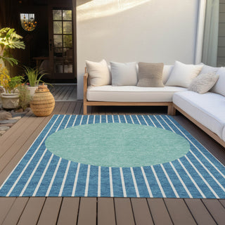 Piper Looms Chantille Stripes ACN994 Teal Machine Washable Area Rug Outdoor Lifestyle Image Feature