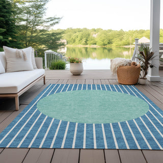 Piper Looms Chantille Stripes ACN994 Teal Machine Washable Area Rug Outdoor Lifestyle Image Feature