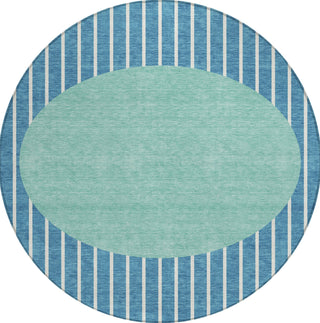 Piper Looms Chantille Stripes ACN994 Teal Machine Washable Area Rug Round Main Image