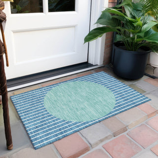 Piper Looms Chantille Stripes ACN994 Teal Machine Washable Area Rug Scatter Outdoor Lifestyle Image Feature