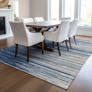Piper Looms Chantille Stripes ACN996 Navy Machine Washable Area Rug Lifestyle Image Feature
