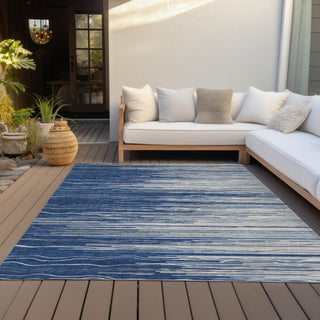 Piper Looms Chantille Stripes ACN996 Navy Machine Washable Area Rug Outdoor Lifestyle Image Feature