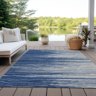 Piper Looms Chantille Stripes ACN996 Navy Machine Washable Area Rug Outdoor Lifestyle Image Feature