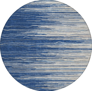 Piper Looms Chantille Stripes ACN996 Navy Machine Washable Area Rug Round Main Image