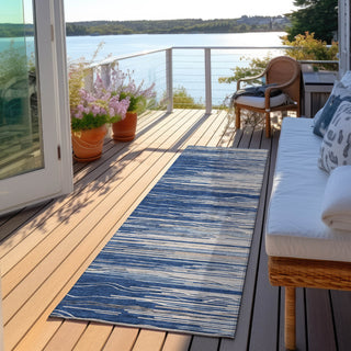 Piper Looms Chantille Stripes ACN996 Navy Machine Washable Area Rug Runner Outdoor Lifestyle Image Feature
