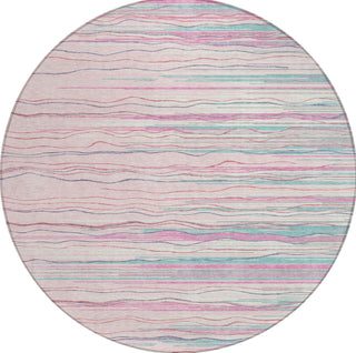 Piper Looms Chantille Stripes ACN996 Pink Machine Washable Area Rug Round Main Image