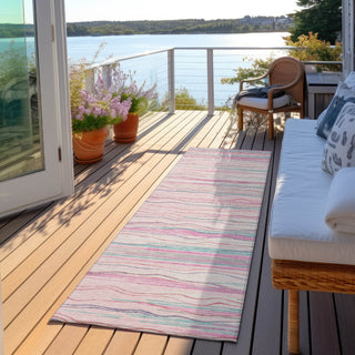 Piper Looms Chantille Stripes ACN996 Pink Machine Washable Area Rug Runner Outdoor Lifestyle Image Feature