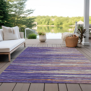 Piper Looms Chantille Stripes ACN996 Purple Machine Washable Area Rug Outdoor Lifestyle Image Feature
