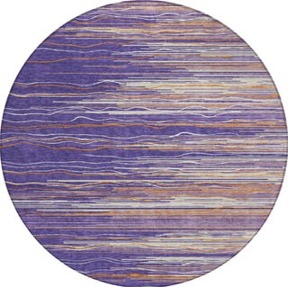 Piper Looms Chantille Stripes ACN996 Purple Machine Washable Area Rug Round Main Image