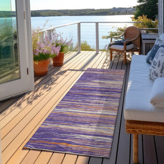 Piper Looms Chantille Stripes ACN996 Purple Machine Washable Area Rug Runner Outdoor Lifestyle Image Feature