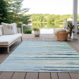 Piper Looms Chantille Stripes ACN996 Sky Machine Washable Area Rug Outdoor Lifestyle Image Feature