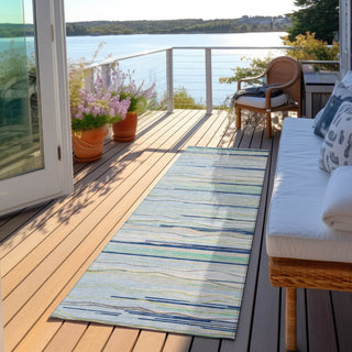 Piper Looms Chantille Stripes ACN996 Sky Machine Washable Area Rug Runner Outdoor Lifestyle Image Feature