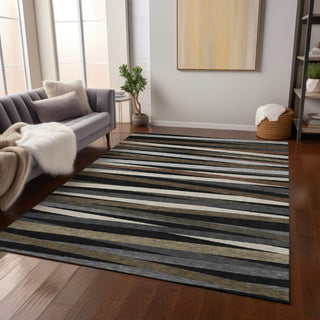 Piper Looms Chantille Stripes ACN997 Black Machine Washable Area Rug Lifestyle Image Feature