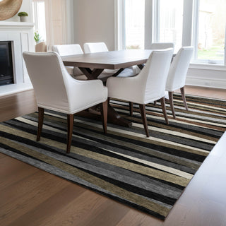 Piper Looms Chantille Stripes ACN997 Black Machine Washable Area Rug Lifestyle Image Feature