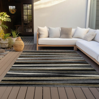 Piper Looms Chantille Stripes ACN997 Black Machine Washable Area Rug Outdoor Lifestyle Image Feature