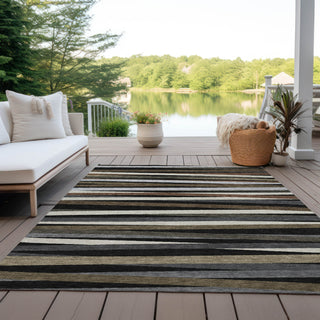 Piper Looms Chantille Stripes ACN997 Black Machine Washable Area Rug Outdoor Lifestyle Image Feature